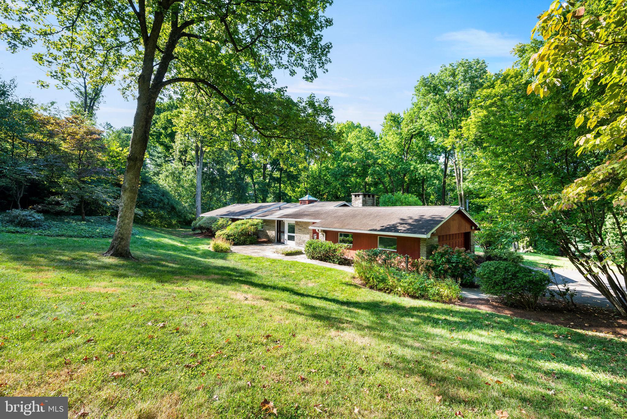 a backyard of a house with yard and trampoline