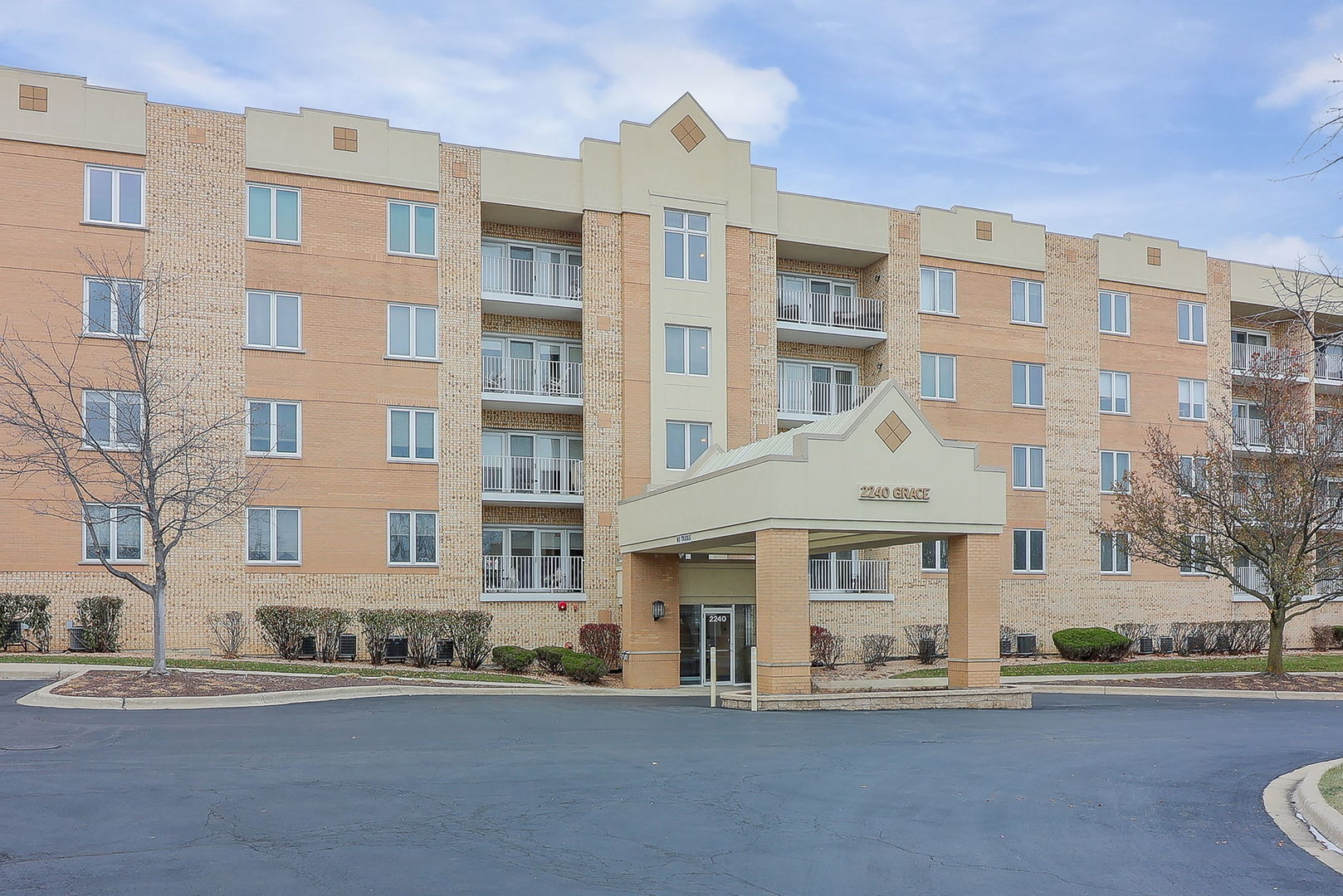 a front view of a building