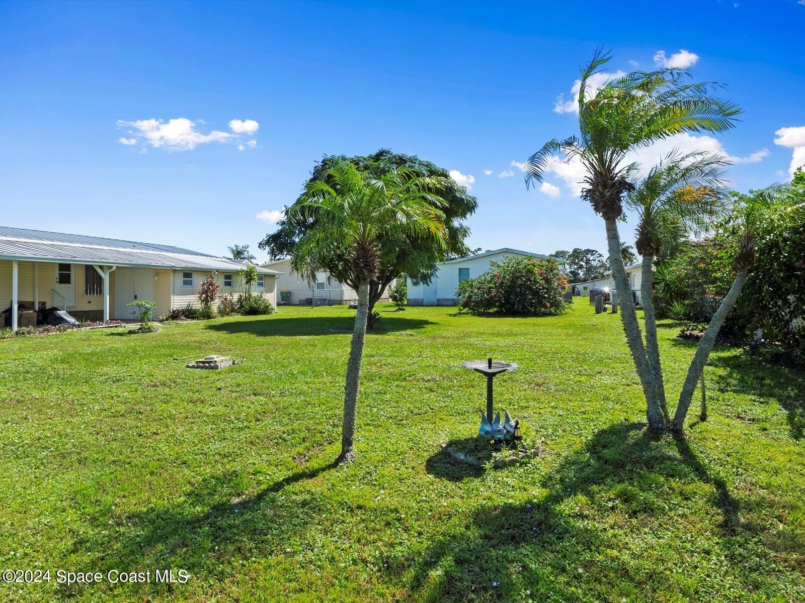 a view of a garden with a fountain