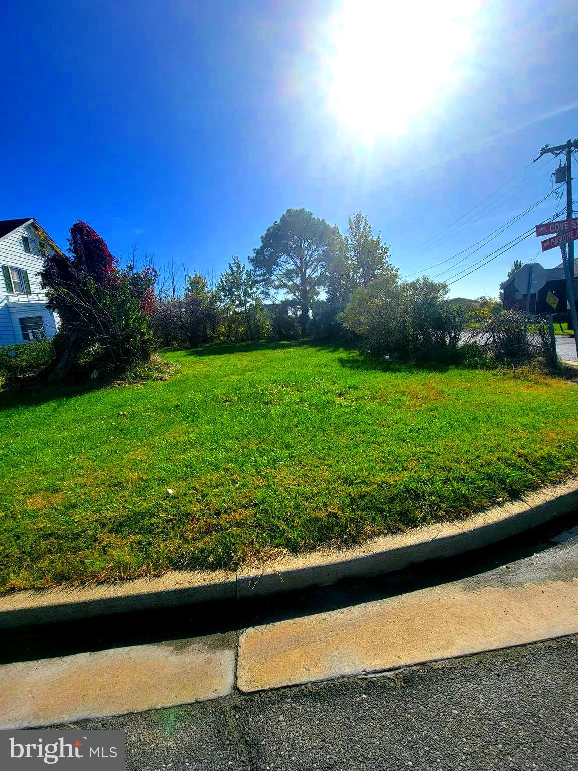 a view of a yard with a table and a chair