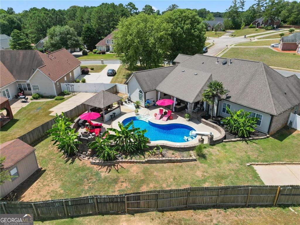 an aerial view of a house