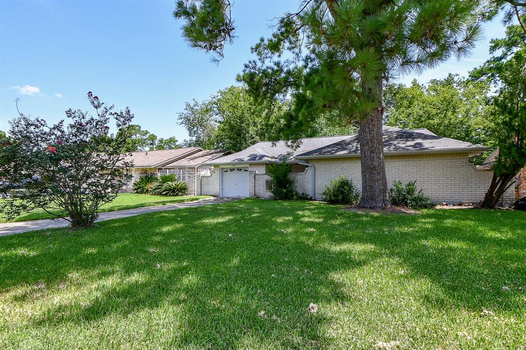 a view of a house with a backyard and a tree