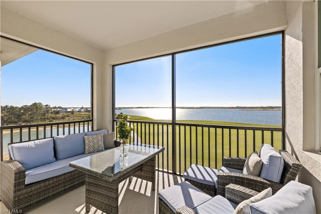 a balcony with furniture