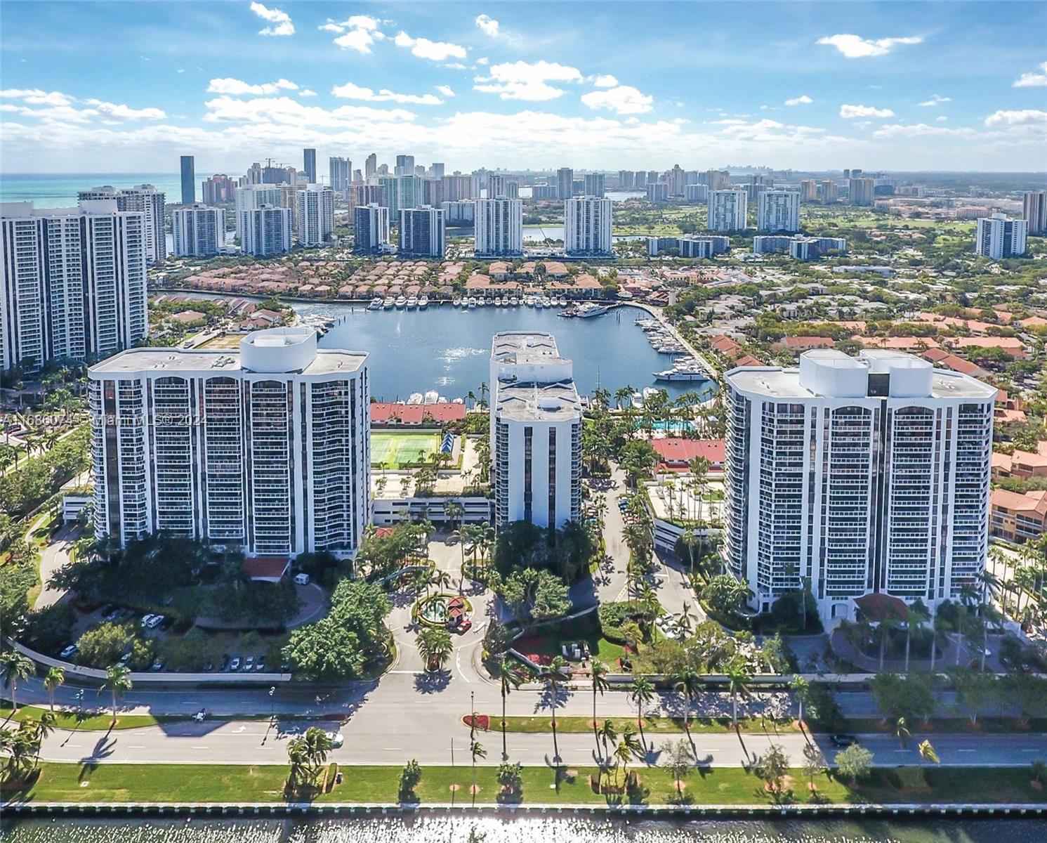 a view of a city with tall buildings