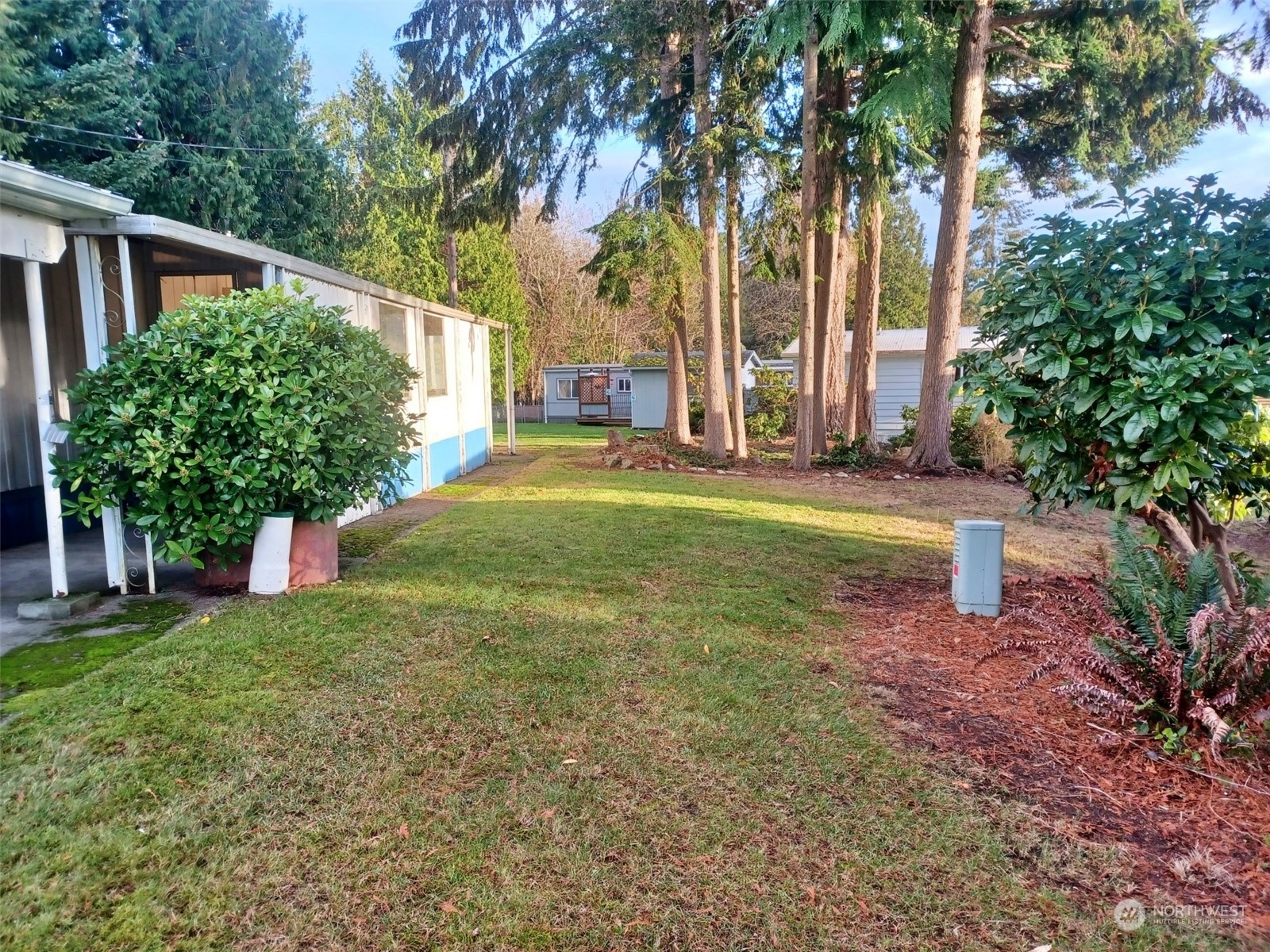 a backyard of a house with lots of green space