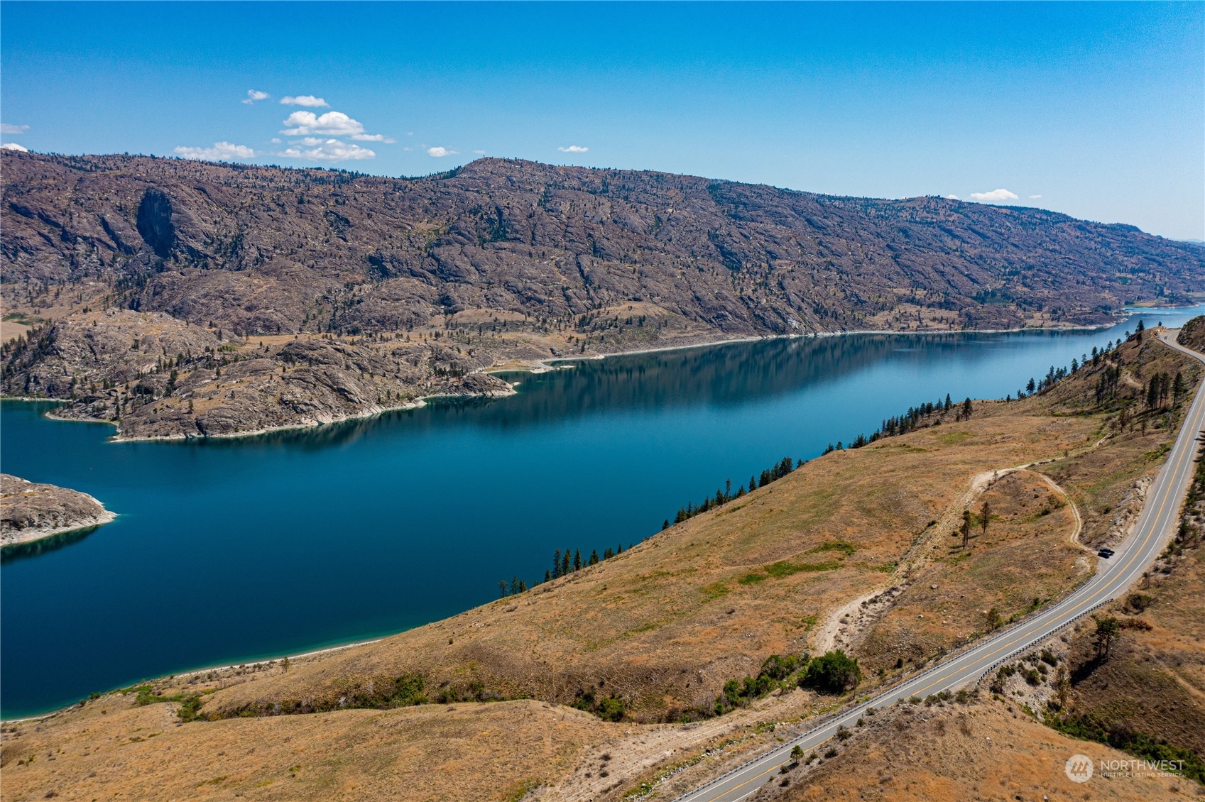 a view of a lake with a mountain