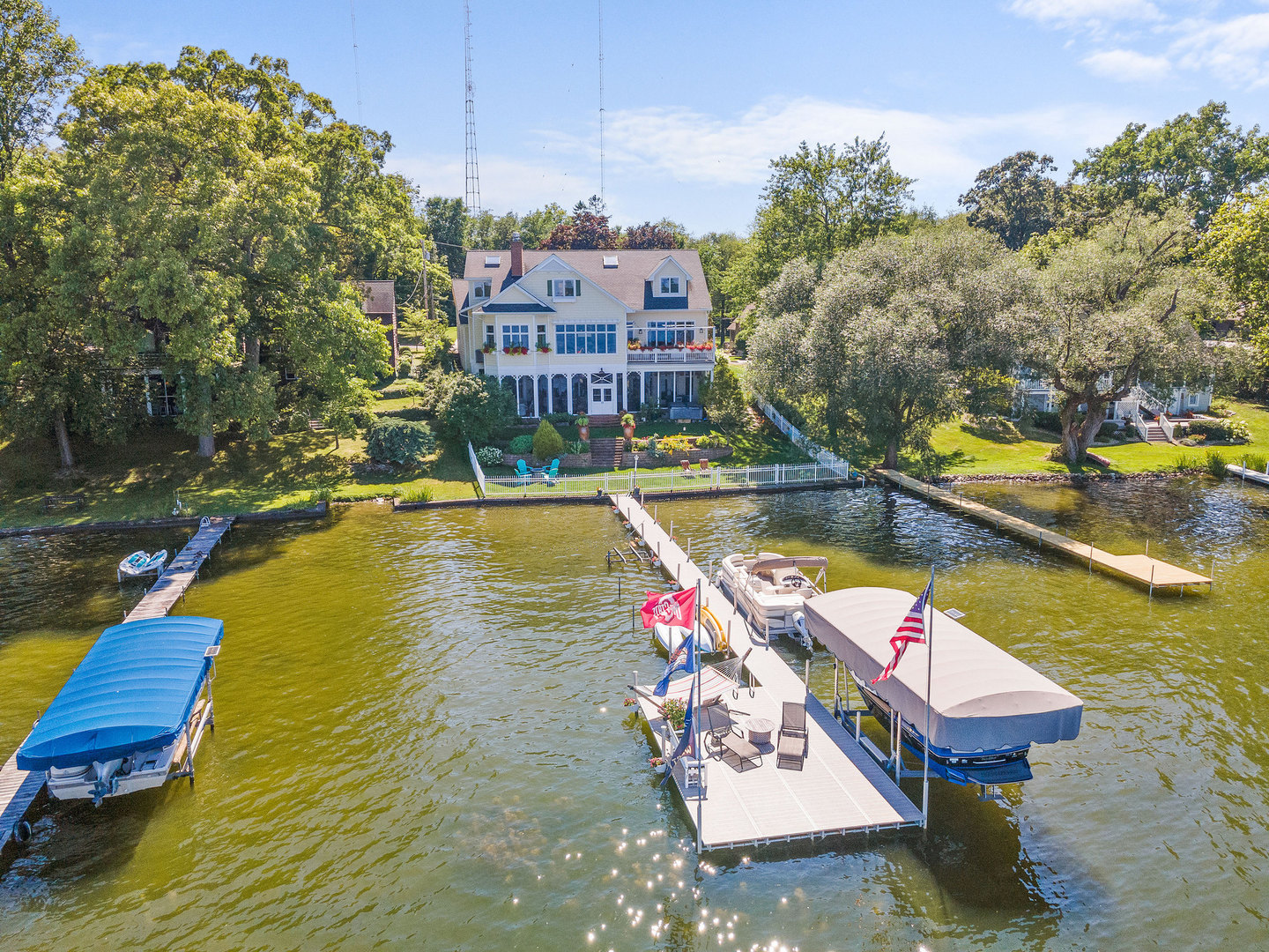 an aerial view of a house with swimming pool