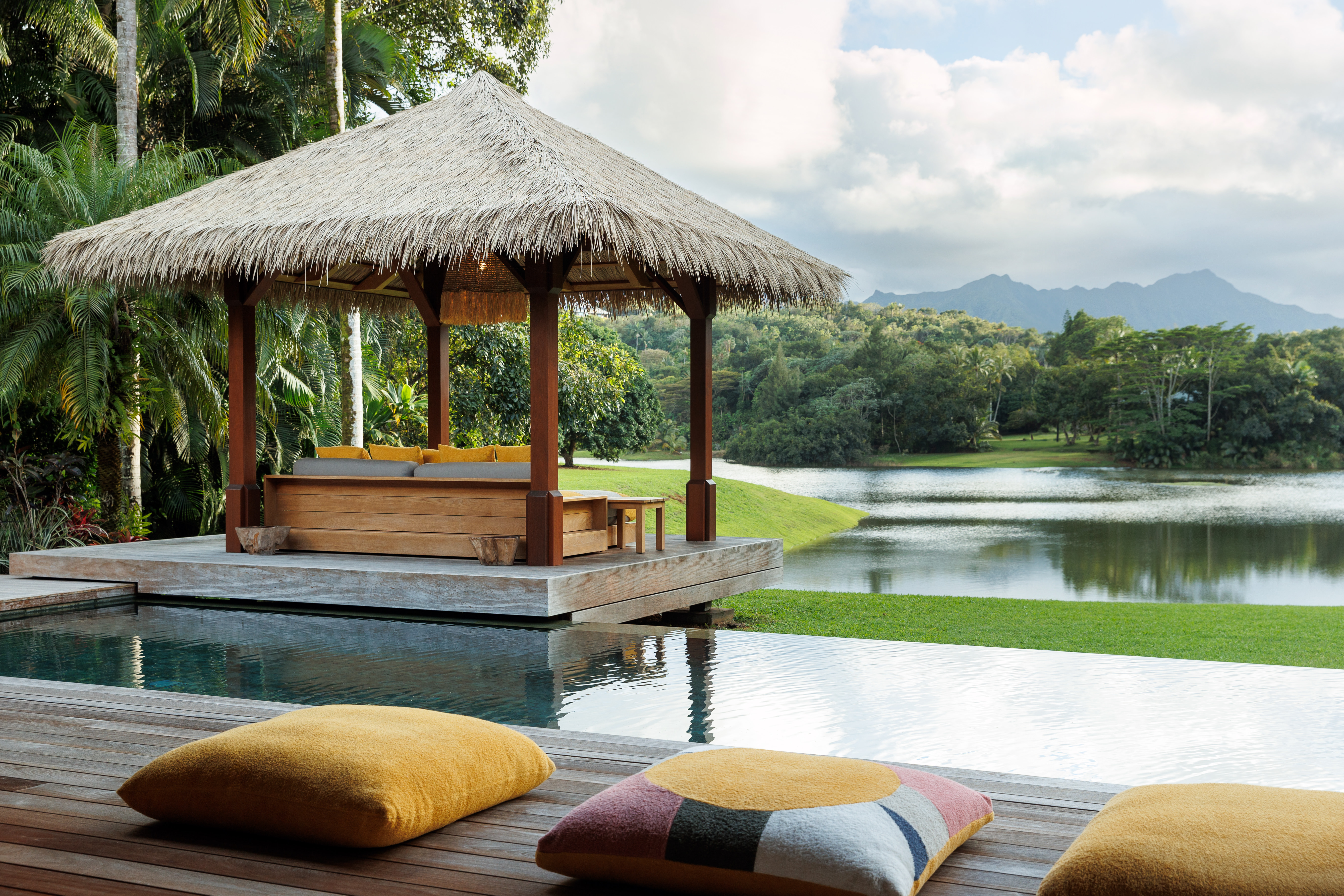 a view of swimming pool with seating area