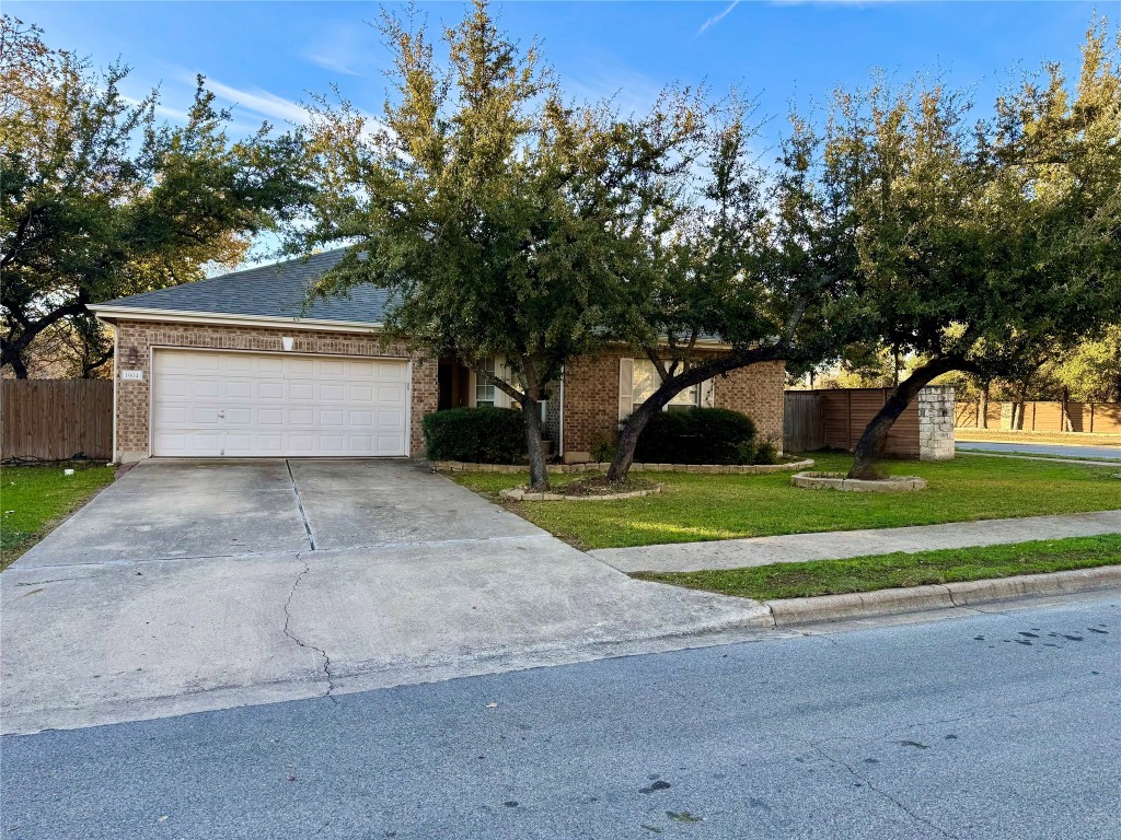 a view of a house with a yard and a large tree