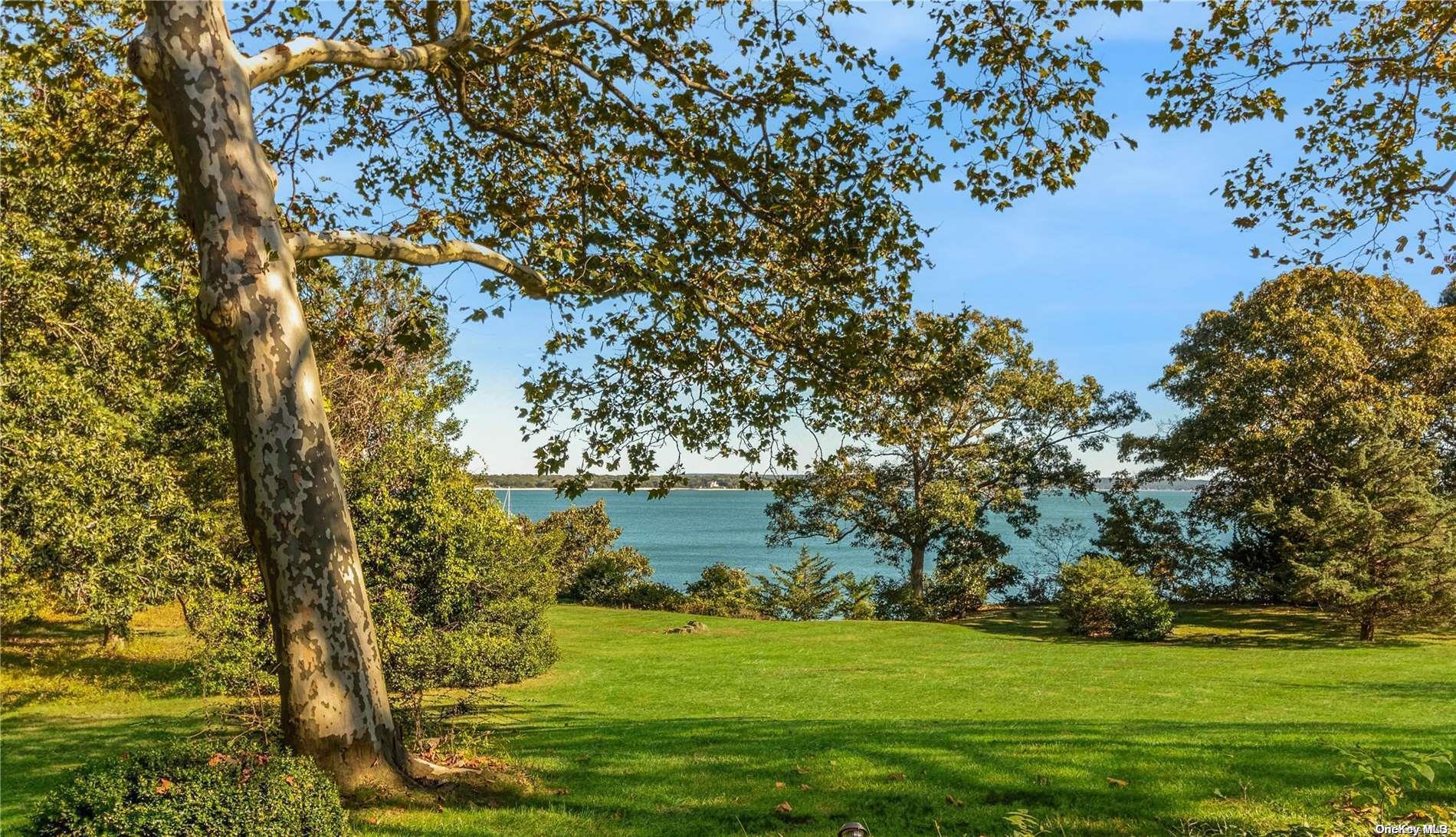 a view of a lake with a big yard