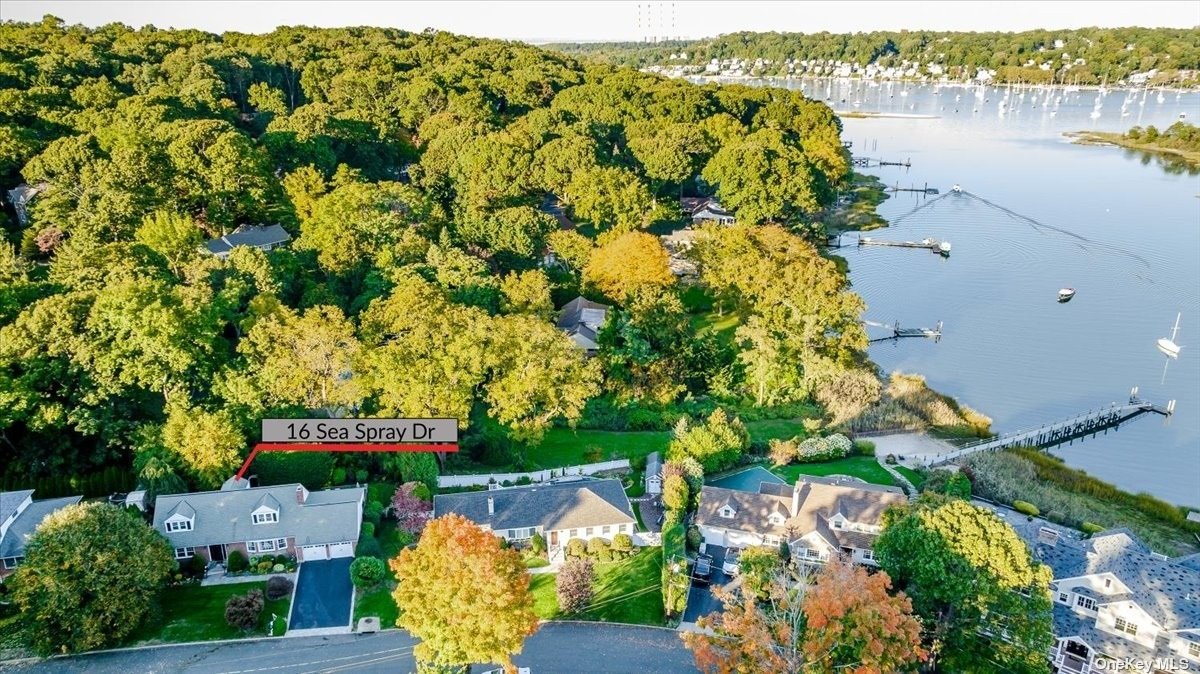 an aerial view of a house with a lake view