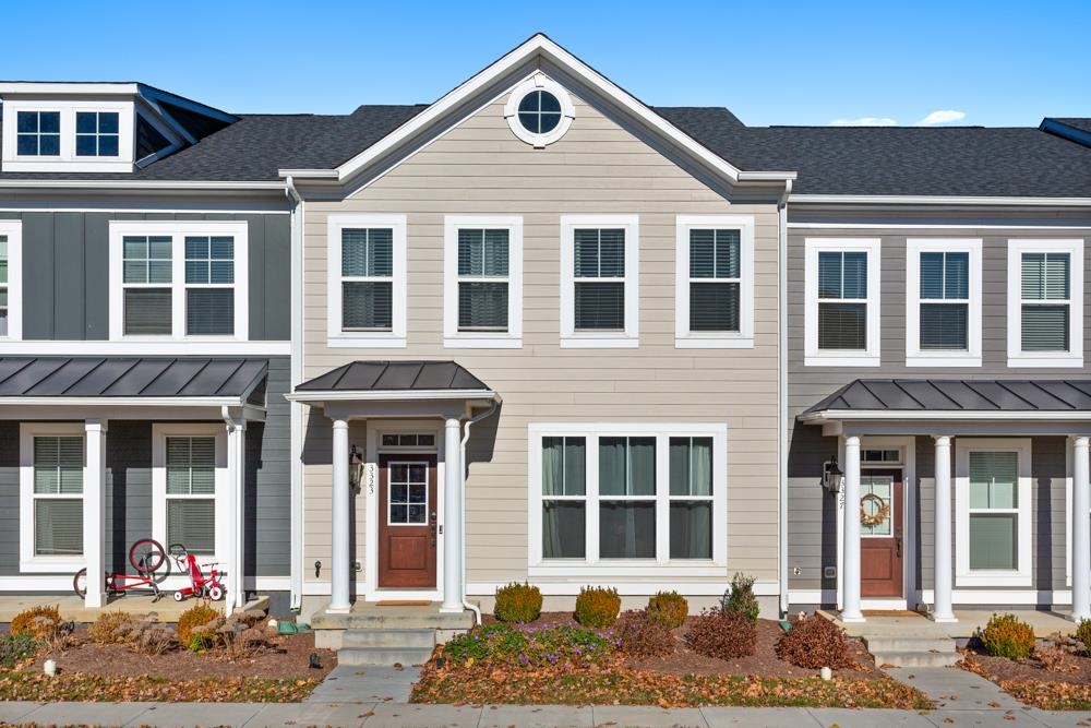 front front view of a brick house