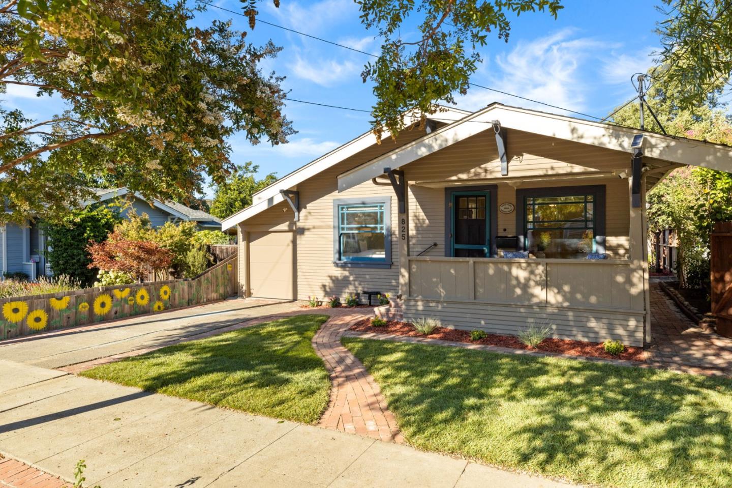 front view of a house with a patio