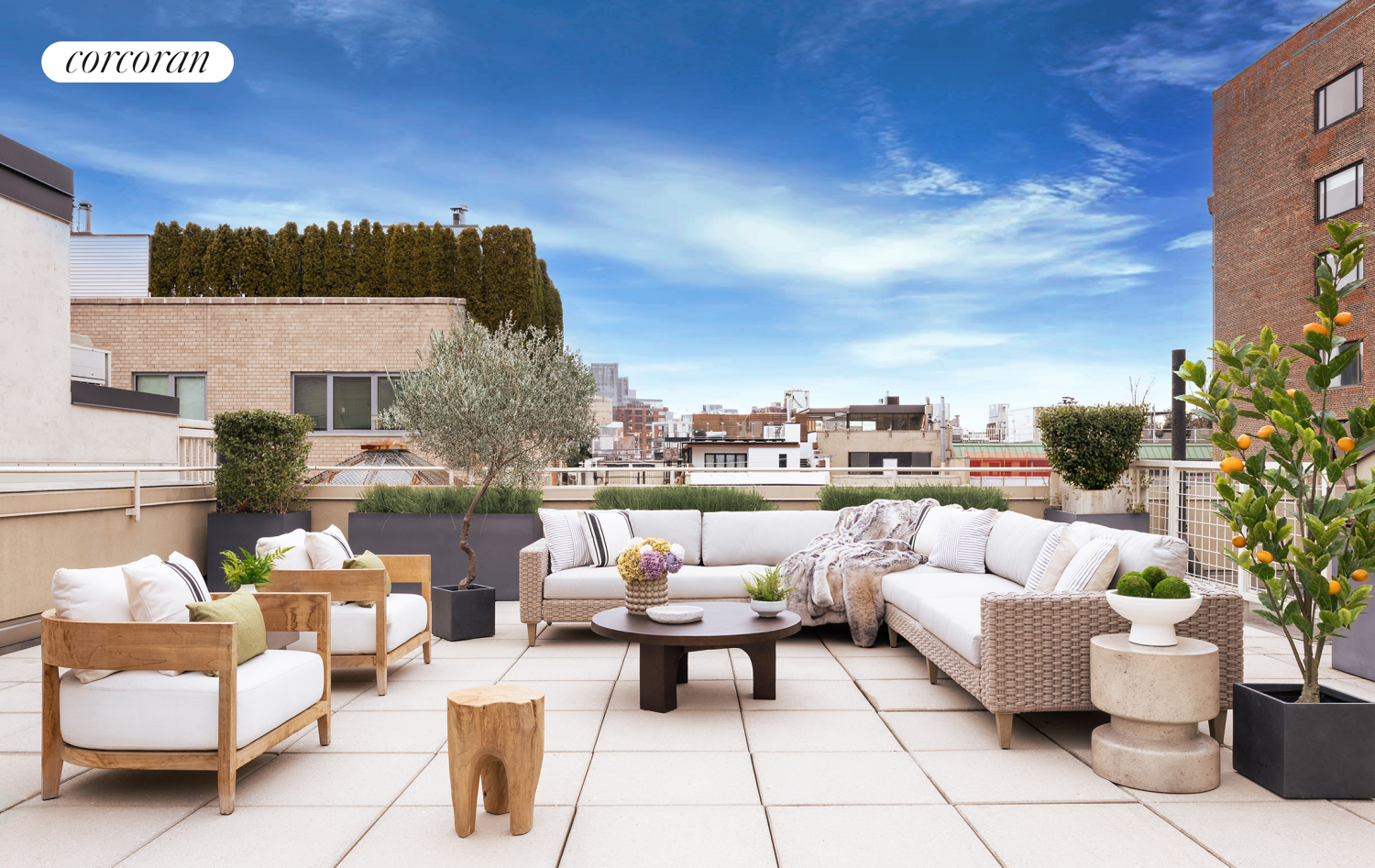 a terrace with seating space and a couch