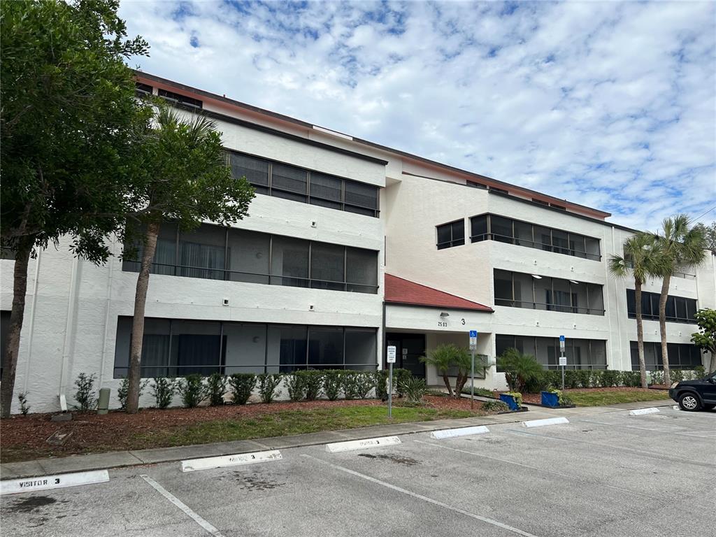 a front view of a building with street