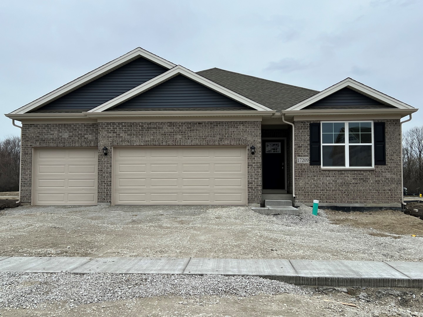 a front view of a house with garage