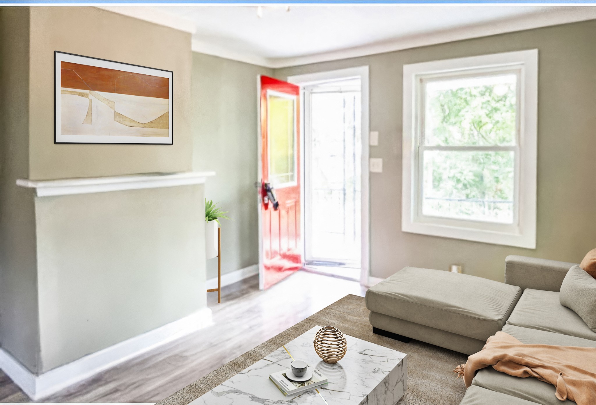 a living room with furniture and a window