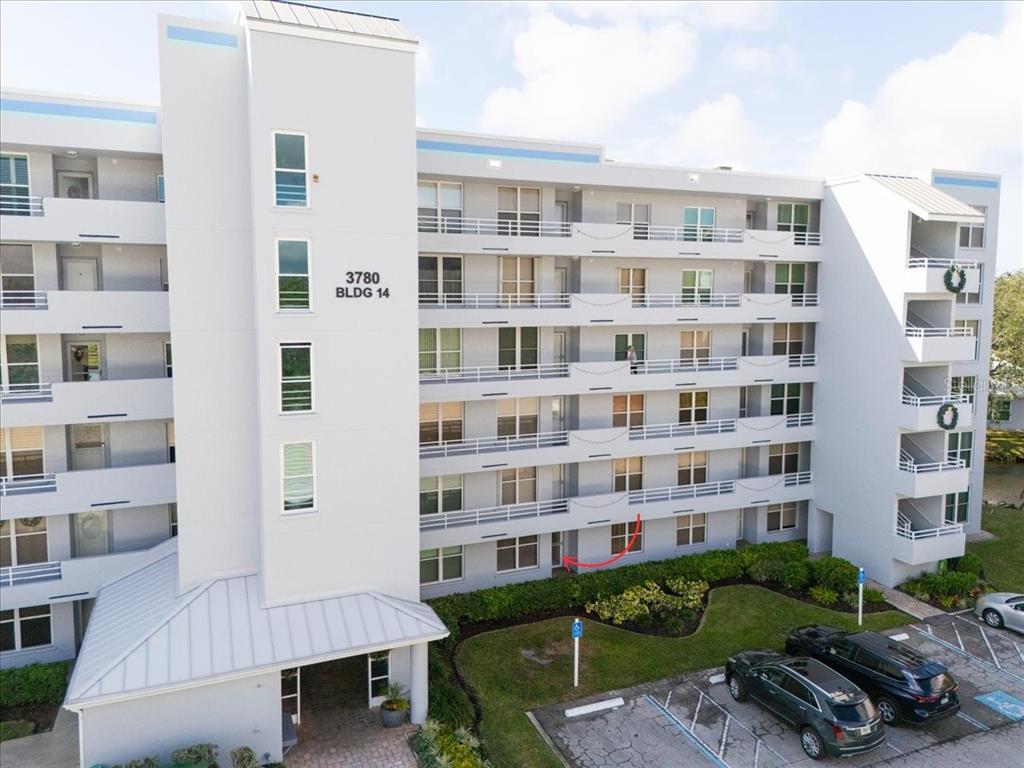 a view of a building from balcony