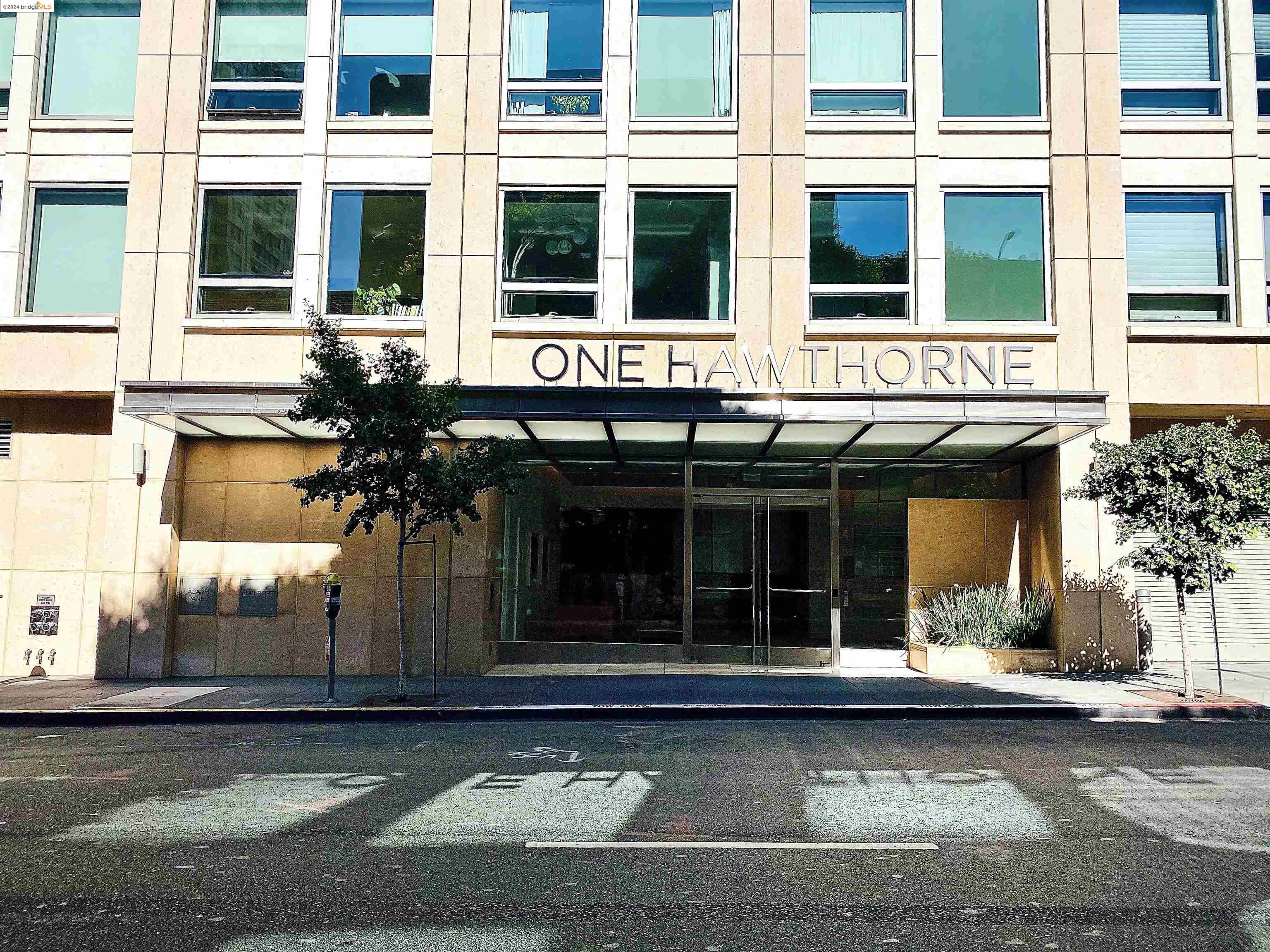 a front view of a building with a potted plant and a window