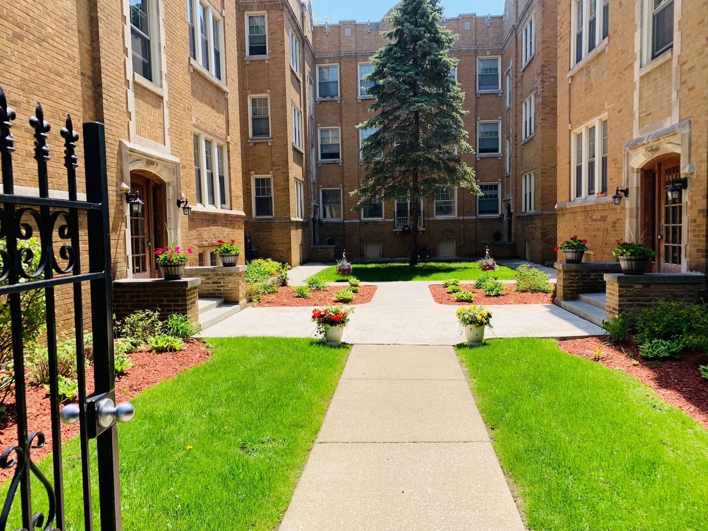 a view of a building with garden