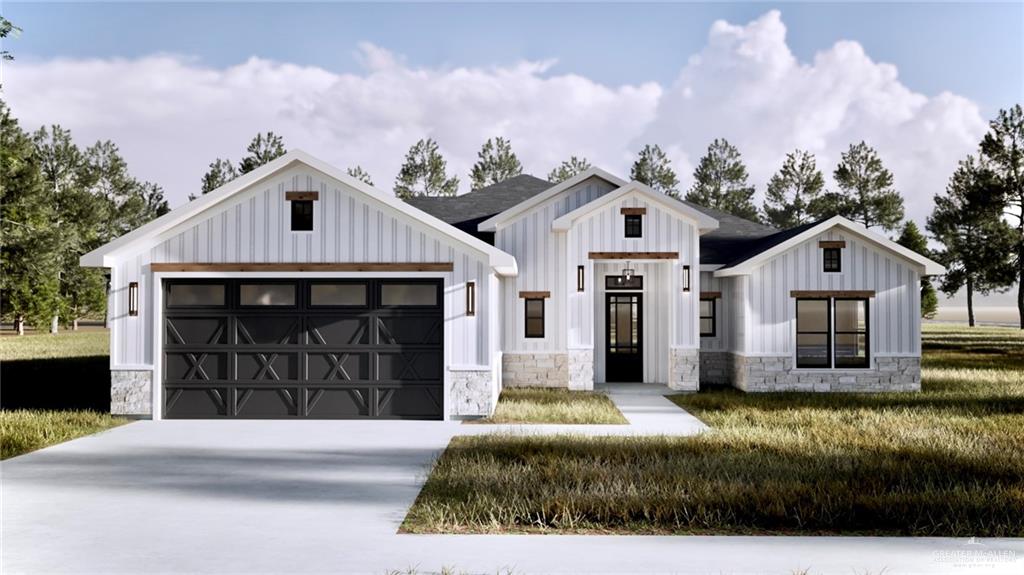 Modern farmhouse with a front lawn