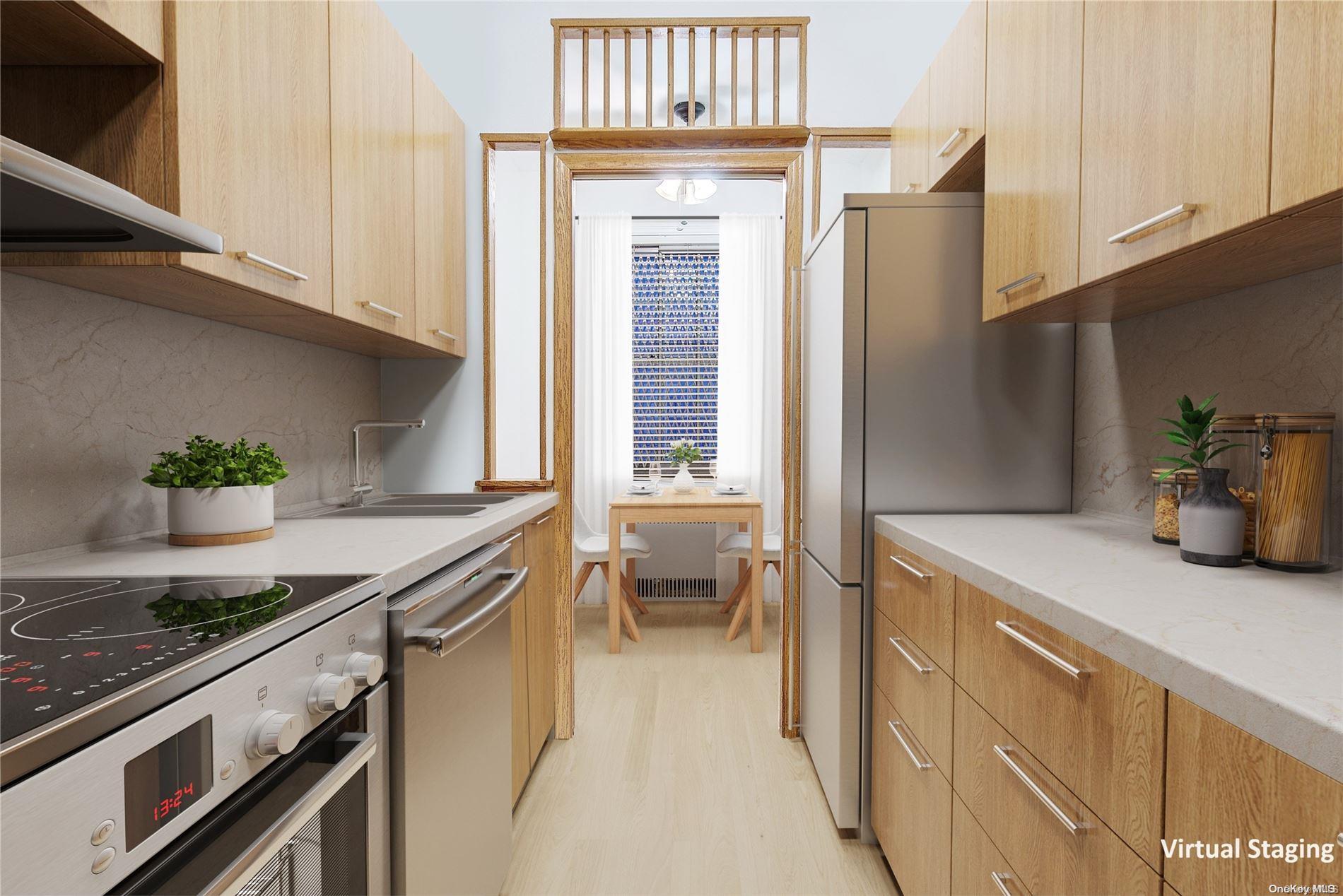 a kitchen with granite countertop a sink and a stove