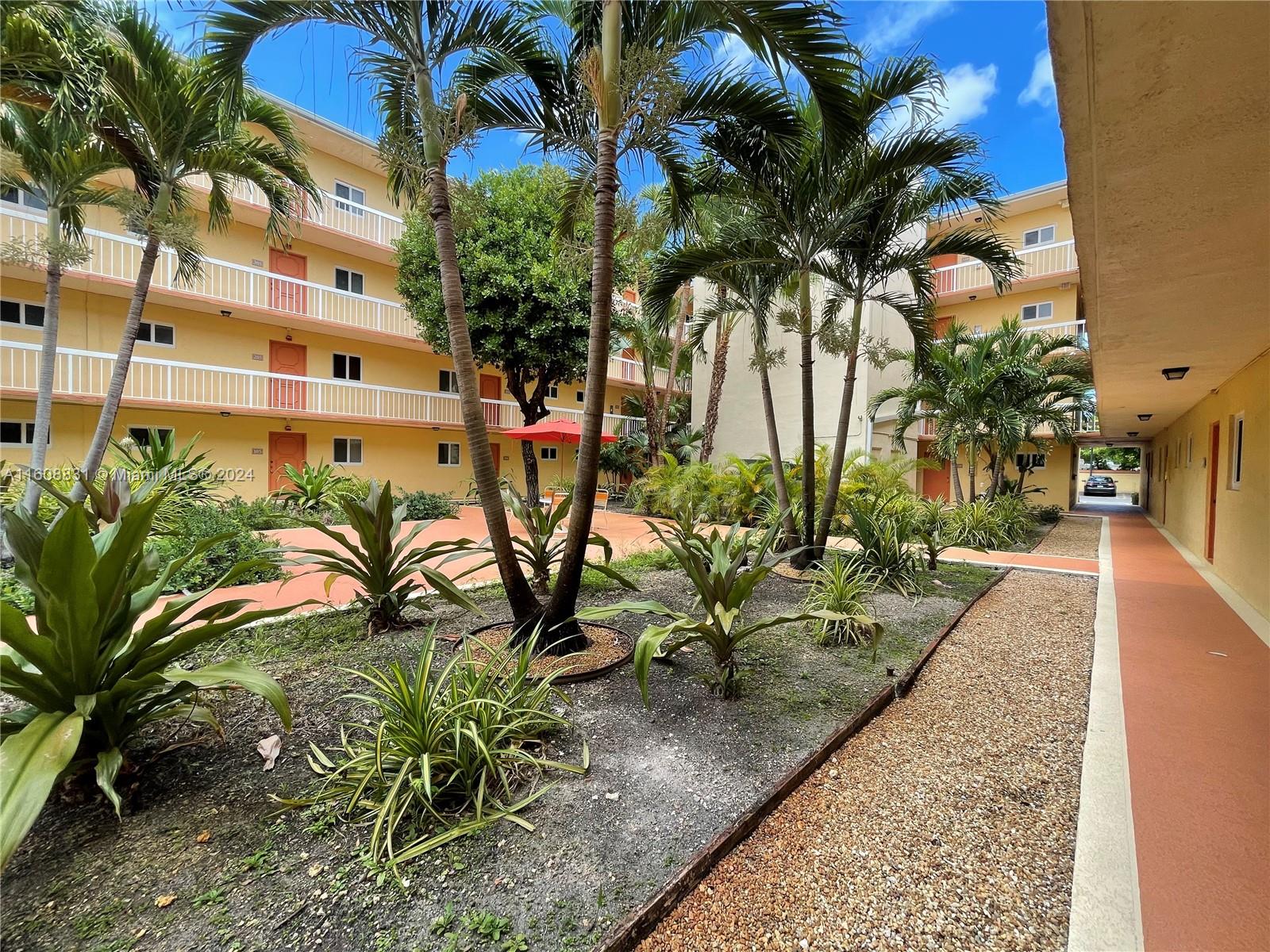 a view of a palm trees in front of a building