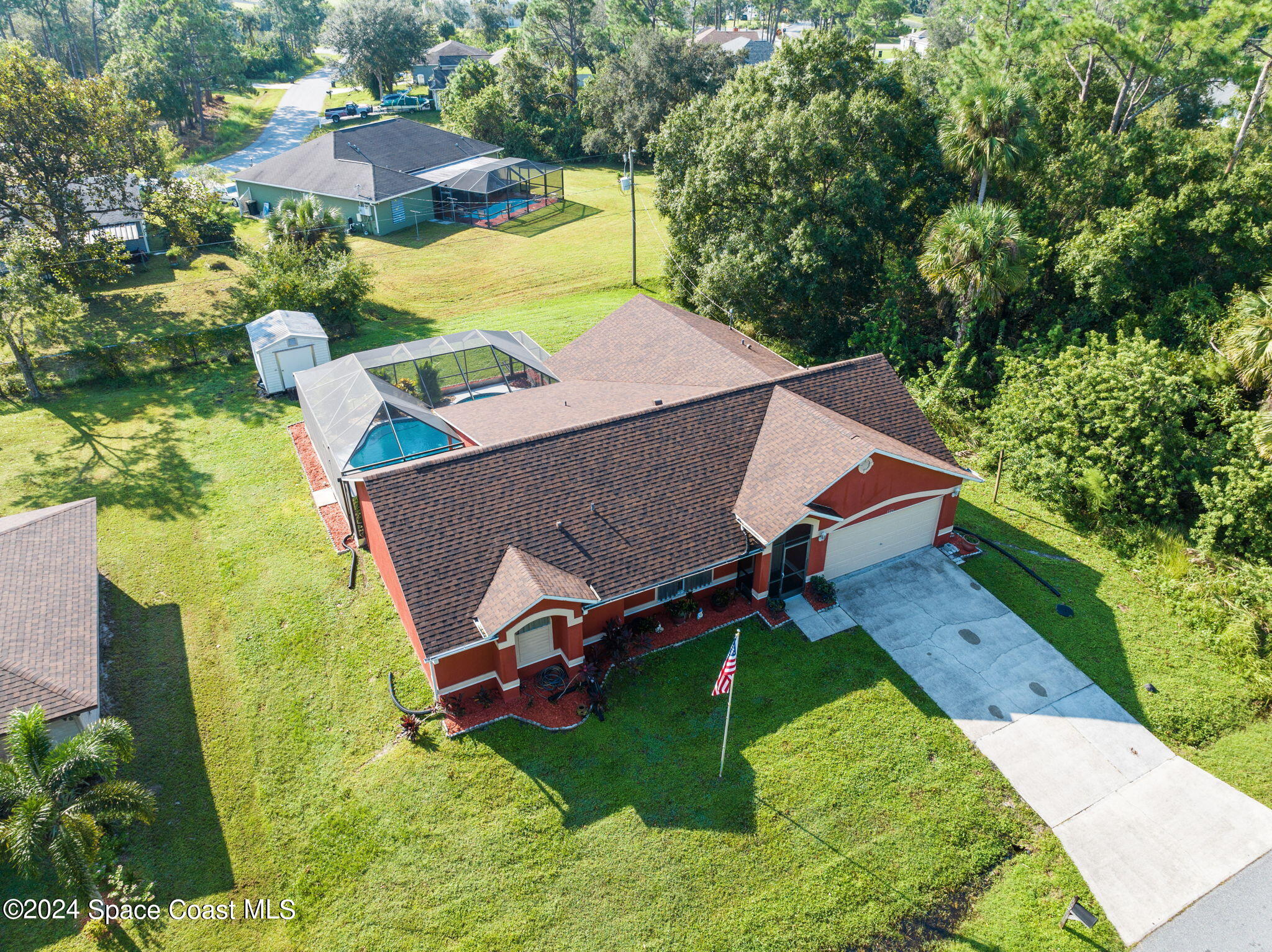 an aerial view of a house