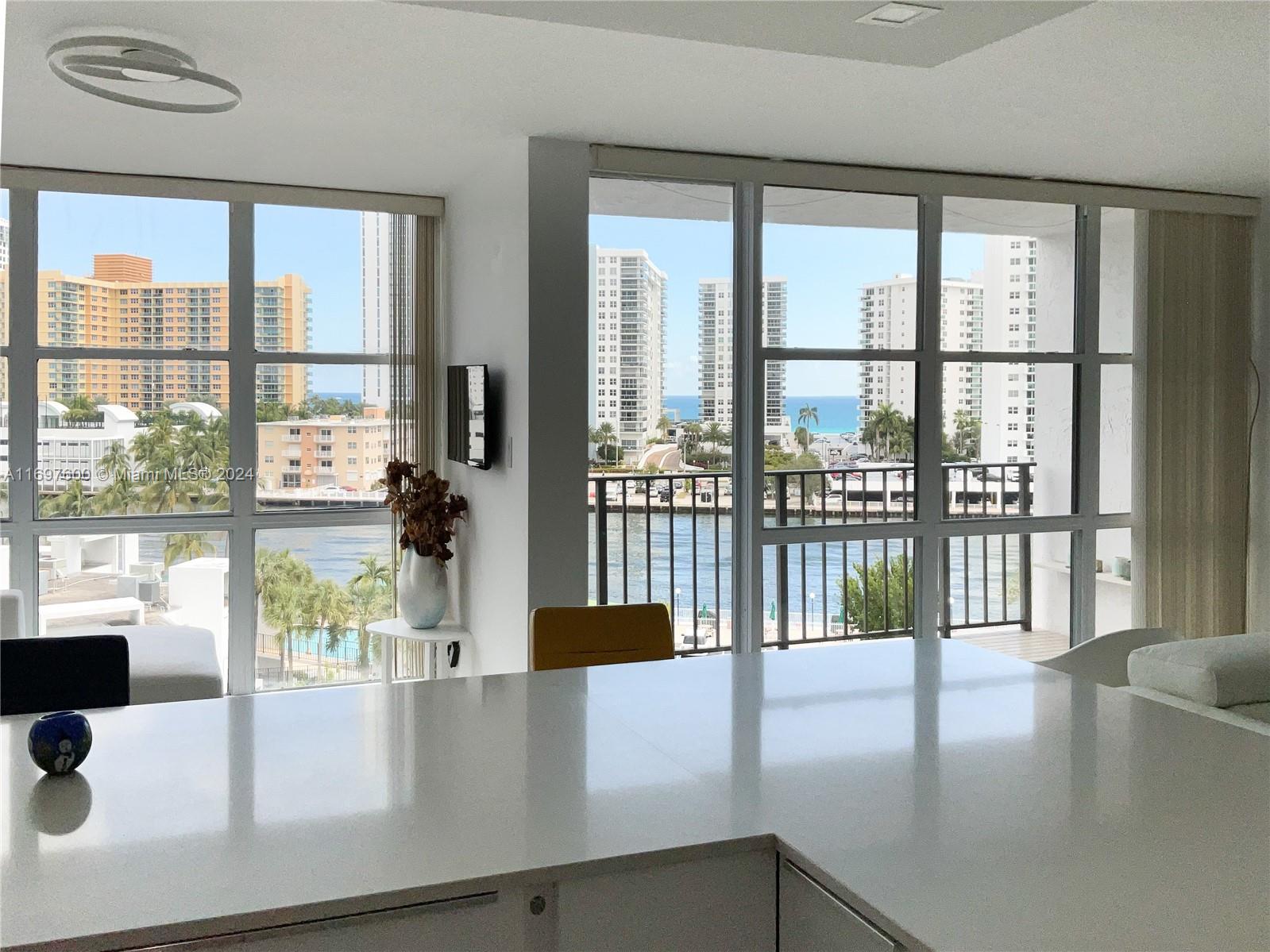 a view of a living room and floor to ceiling window or wooden floor