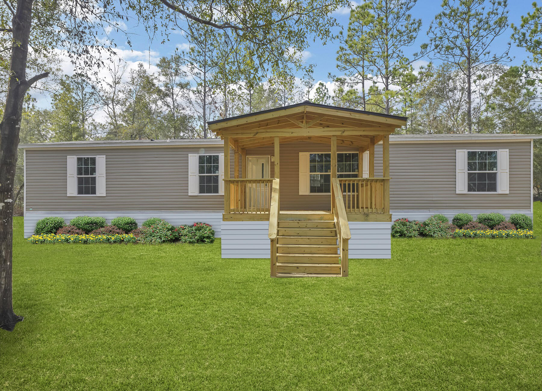 a front view of a house with a garden