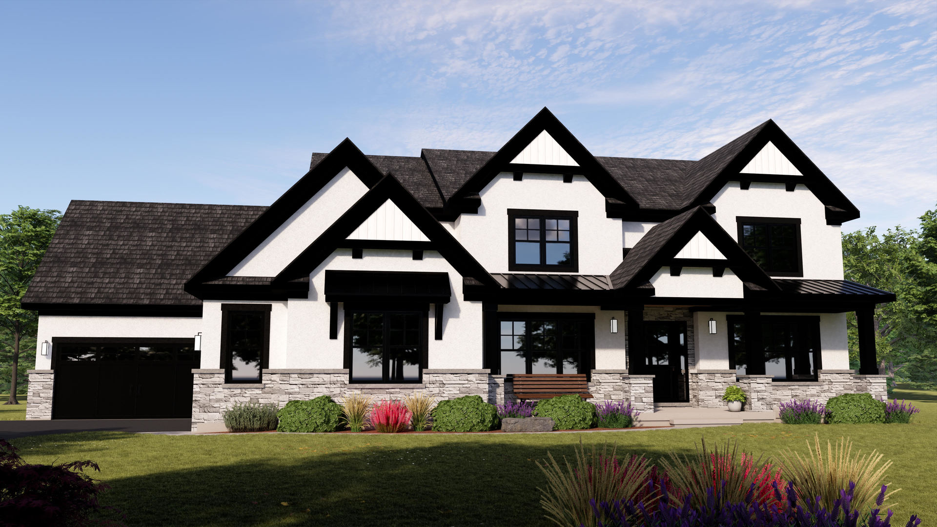 a front view of a house with a yard and porch