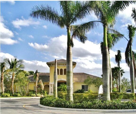 an aerial view of residential houses with palm trees