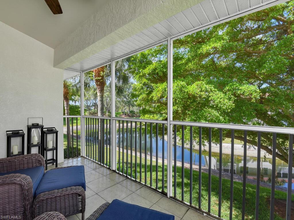 a view of a porch with furniture