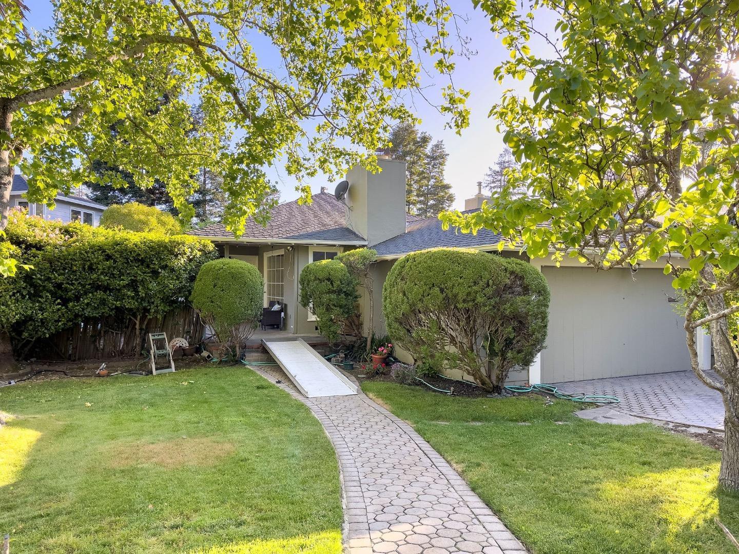 a view of a backyard with plants and a garden