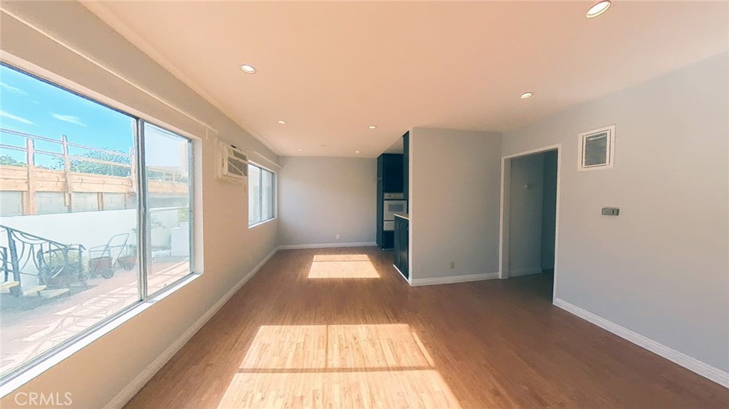 a view of hallway with a large window