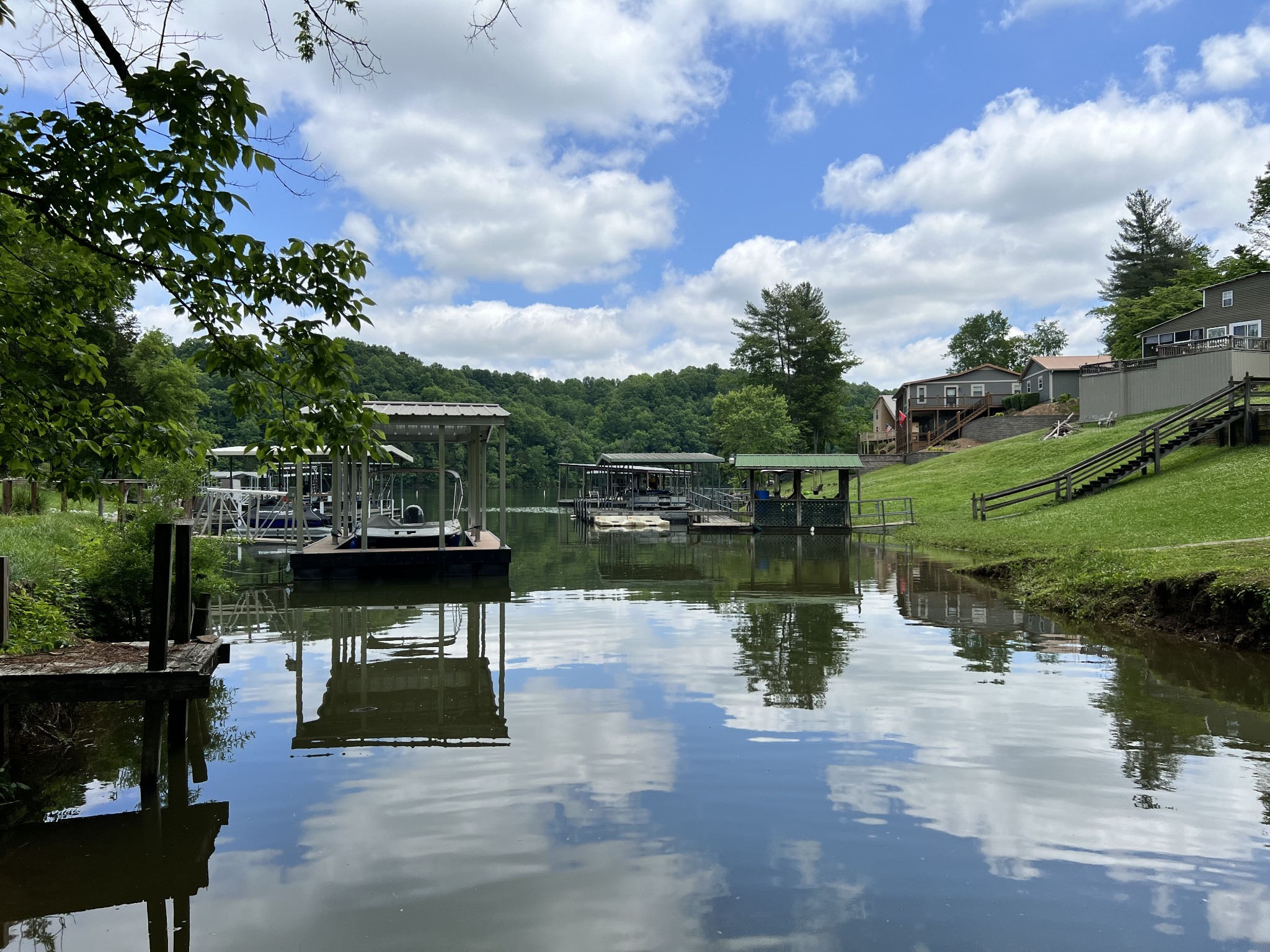 a lake view with a garden