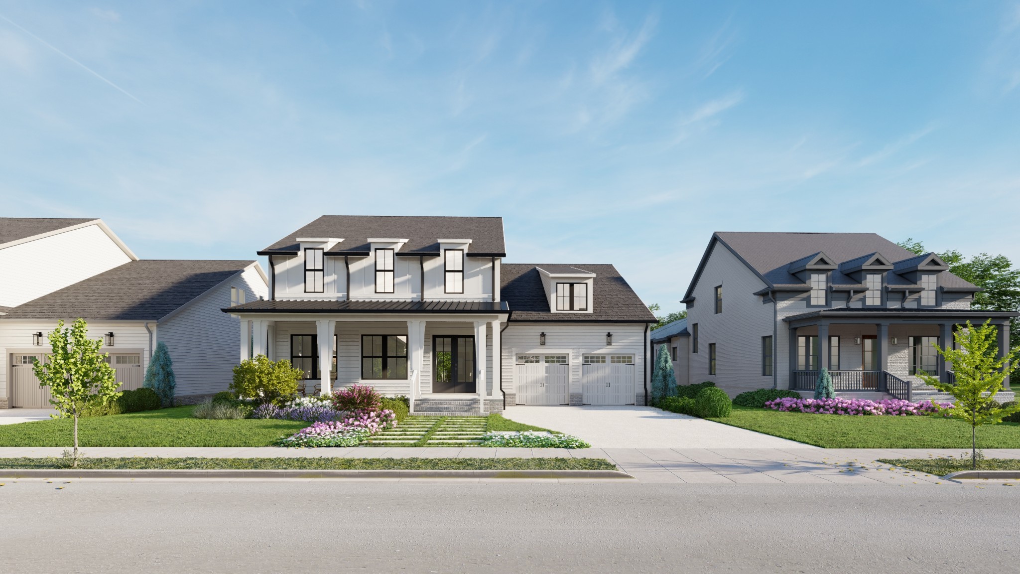 front view of a brick house with a yard