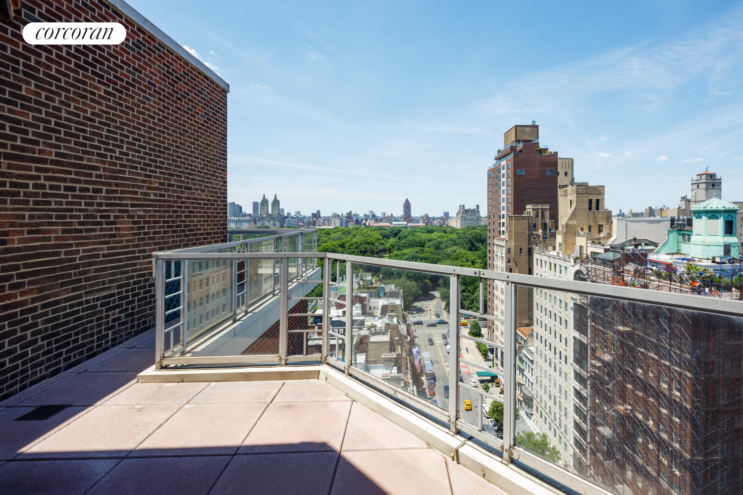 a view of a balcony with city view