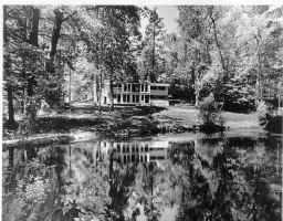 a view of a lake with lots of trees