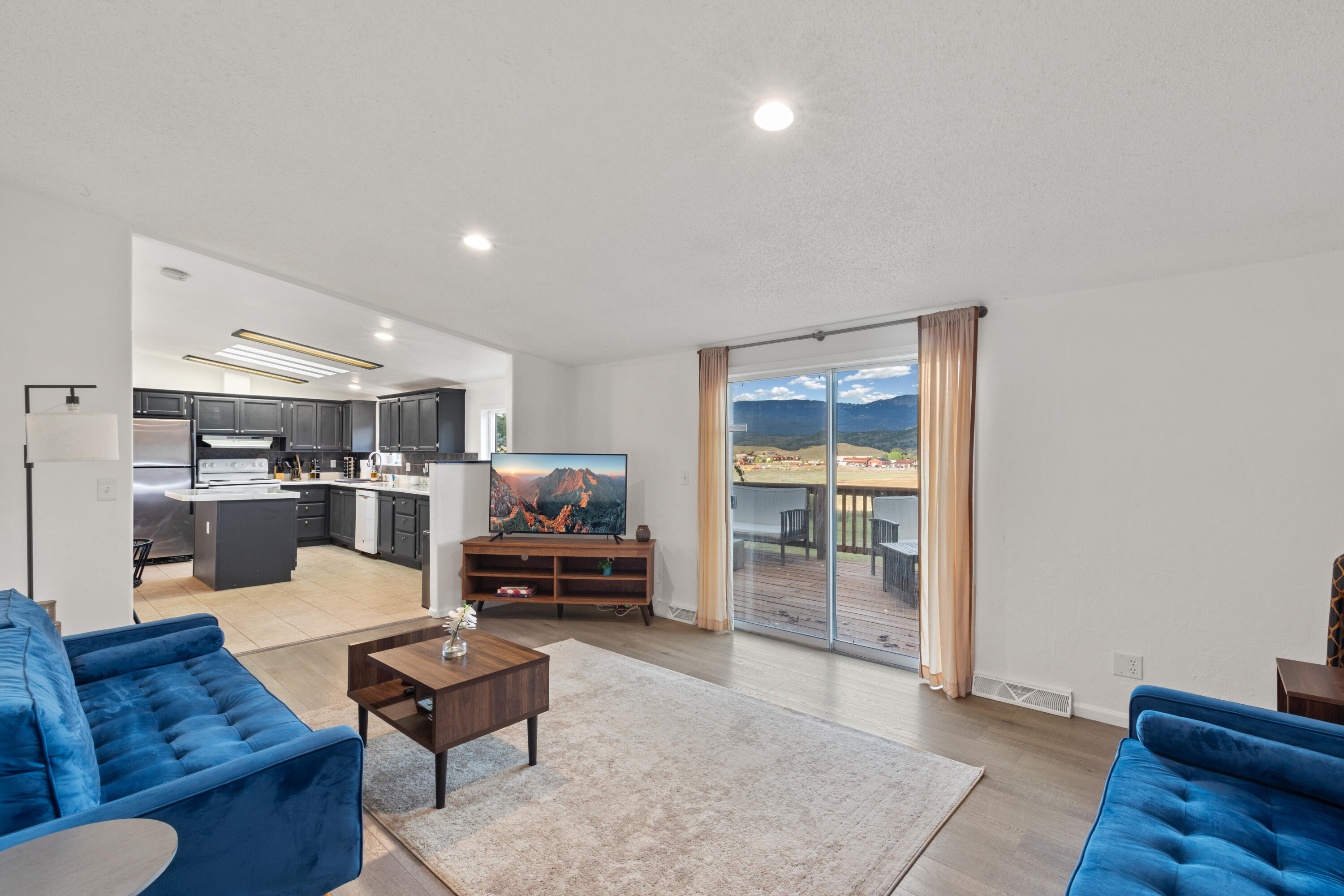 a living room with furniture and a rug