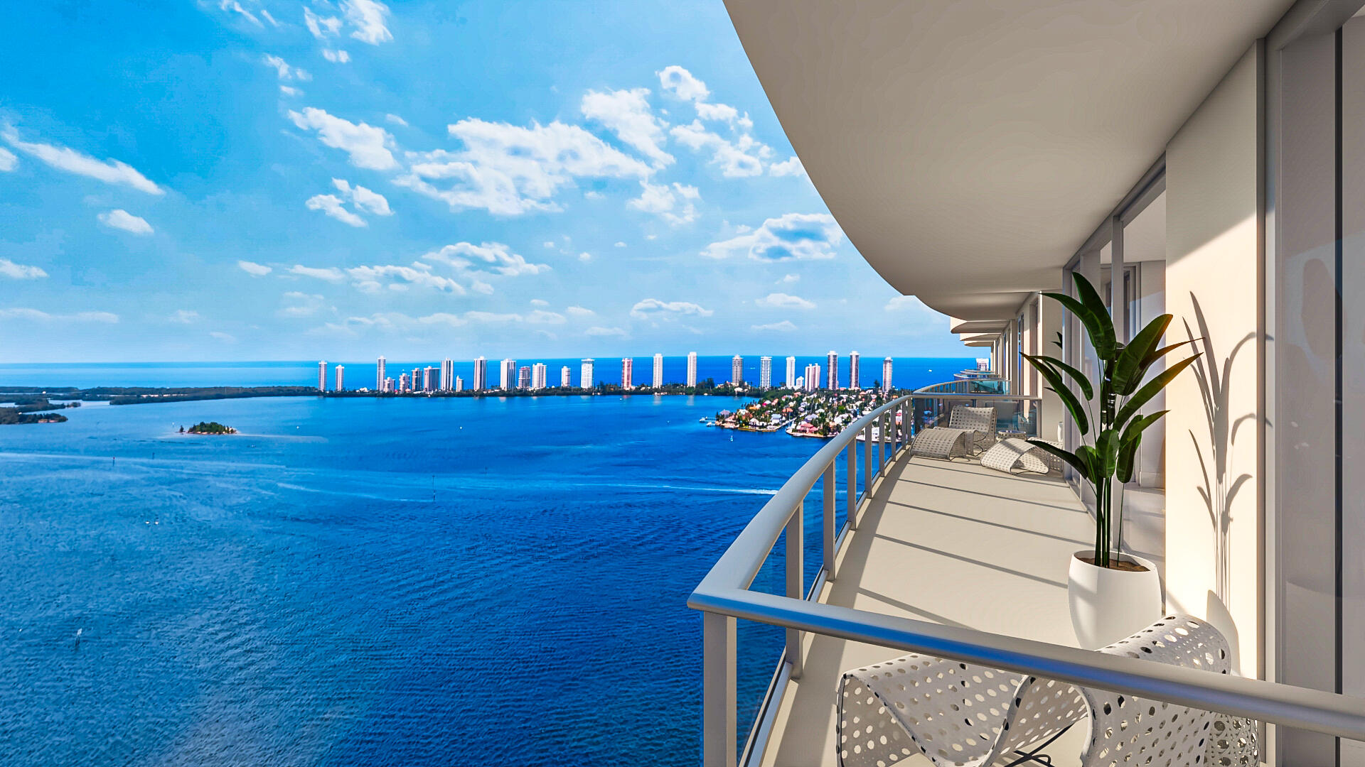 a view of an ocean with stairs