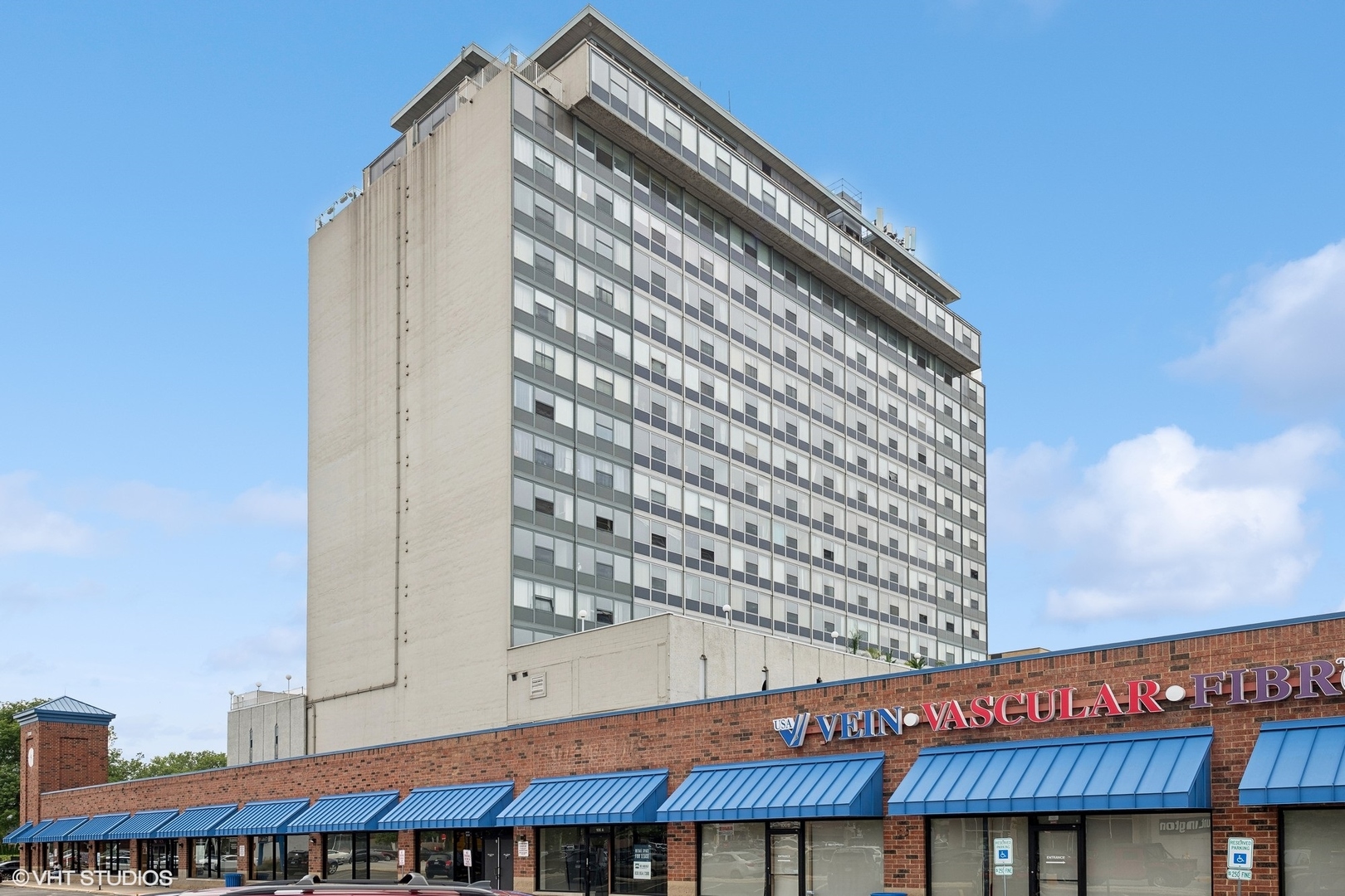 a front view of a building