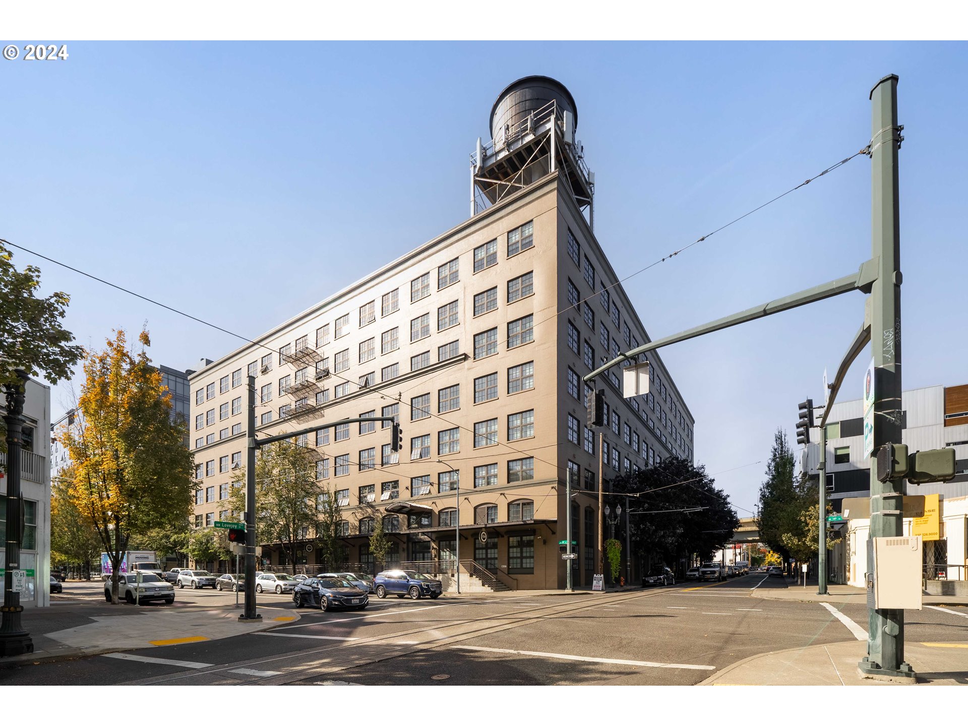 a front view of a building with street view