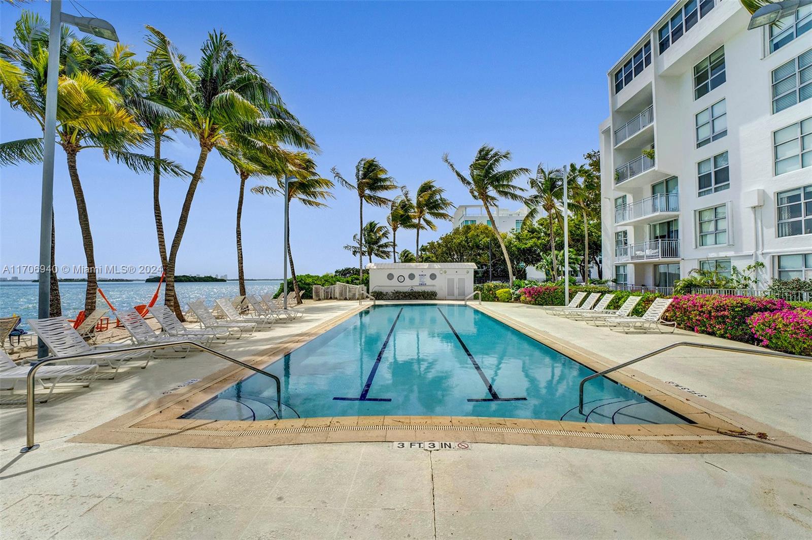 a view of backyard with swimming pool and lounge chair