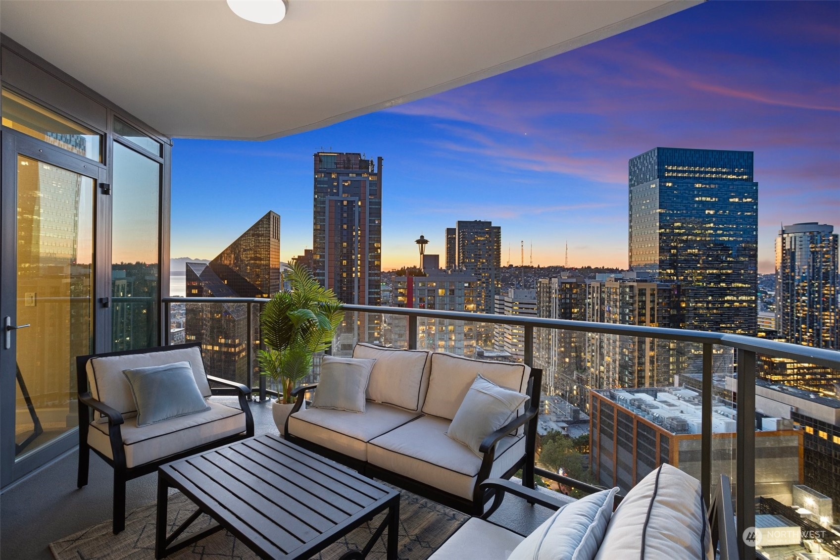 a view of a balcony with a couch