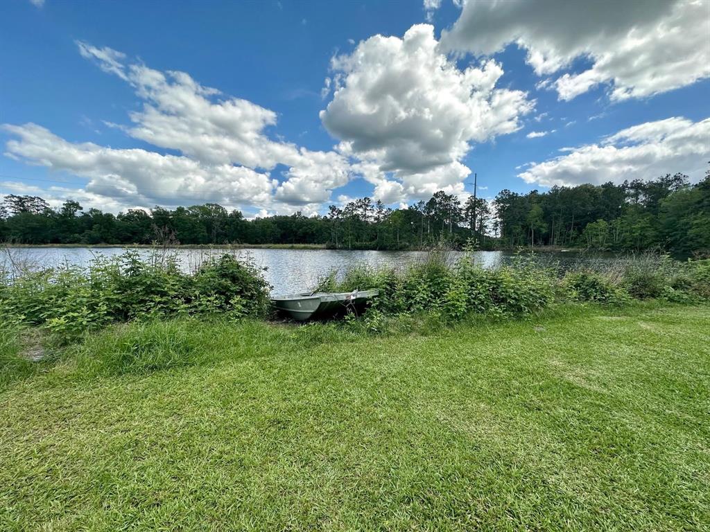 a view of a lake from a yard