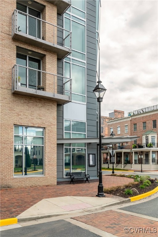 a view of a building with a terrace