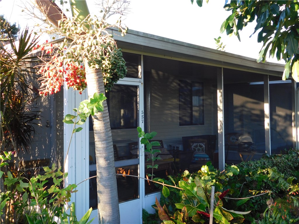 front view of a house with potted plants