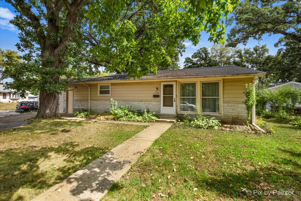 a front view of house with yard and green space