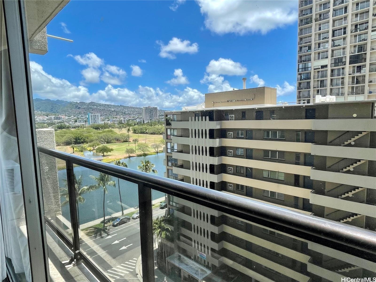 a view of a balcony with city view